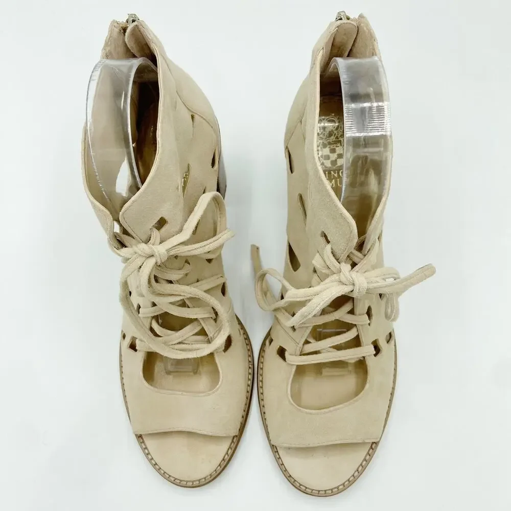Vince Camuto Tressa Booties 10 Beige Suede Leather‎ Lace Up Sandals - Picture 3 of 9